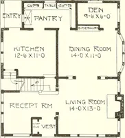 An illustration from The plan book of American dwellings : being a compilation of original home designs, showing actual photographic exteriors and floor plans of moderately priced bungalows, cottages, residences (1914)
