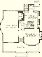 An illustration from The plan book of American dwellings : being a compilation of original home designs, showing actual photographic exteriors and floor plans of moderately priced bungalows, cottages, residences (1914)