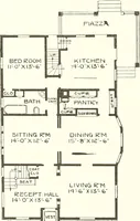 An illustration from The plan book of American dwellings : being a compilation of original home designs, showing actual photographic exteriors and floor plans of moderately priced bungalows, cottages, residences (1914)