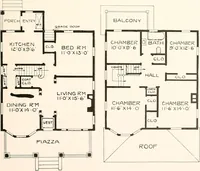An illustration from The plan book of American dwellings : being a compilation of original home designs, showing actual photographic exteriors and floor plans of moderately priced bungalows, cottages, residences (1914)
