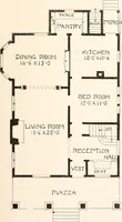 An illustration from The plan book of American dwellings : being a compilation of original home designs, showing actual photographic exteriors and floor plans of moderately priced bungalows, cottages, residences (1914)