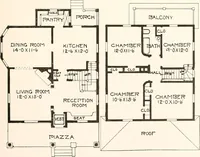 An illustration from The plan book of American dwellings : being a compilation of original home designs, showing actual photographic exteriors and floor plans of moderately priced bungalows, cottages, residences (1914)