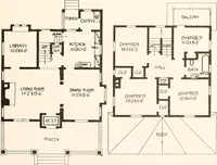 An illustration from The plan book of American dwellings : being a compilation of original home designs, showing actual photographic exteriors and floor plans of moderately priced bungalows, cottages, residences (1914)
