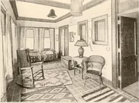 An illustration from The plan book of American dwellings : being a compilation of original home designs, showing actual photographic exteriors and floor plans of moderately priced bungalows, cottages, residences (1914)