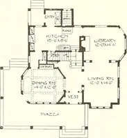 An illustration from The plan book of American dwellings : being a compilation of original home designs, showing actual photographic exteriors and floor plans of moderately priced bungalows, cottages, residences (1914)