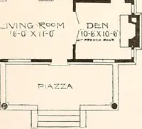 An illustration from The plan book of American dwellings : being a compilation of original home designs, showing actual photographic exteriors and floor plans of moderately priced bungalows, cottages, residences (1914)