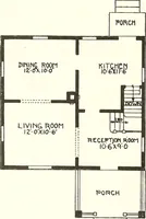 An illustration from The plan book of American dwellings : being a compilation of original home designs, showing actual photographic exteriors and floor plans of moderately priced bungalows, cottages, residences (1914)