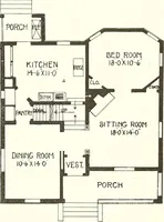 An illustration from The plan book of American dwellings : being a compilation of original home designs, showing actual photographic exteriors and floor plans of moderately priced bungalows, cottages, residences (1914)