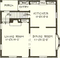 An illustration from The plan book of American dwellings : being a compilation of original home designs, showing actual photographic exteriors and floor plans of moderately priced bungalows, cottages, residences (1914)