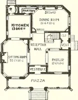 An illustration from The plan book of American dwellings : being a compilation of original home designs, showing actual photographic exteriors and floor plans of moderately priced bungalows, cottages, residences (1914)