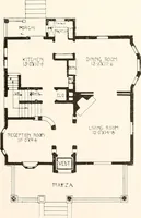 An illustration from The plan book of American dwellings : being a compilation of original home designs, showing actual photographic exteriors and floor plans of moderately priced bungalows, cottages, residences (1914)