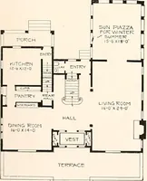 An illustration from The plan book of American dwellings : being a compilation of original home designs, showing actual photographic exteriors and floor plans of moderately priced bungalows, cottages, residences (1914)