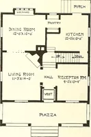 An illustration from The plan book of American dwellings : being a compilation of original home designs, showing actual photographic exteriors and floor plans of moderately priced bungalows, cottages, residences (1914)