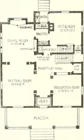 An illustration from The plan book of American dwellings : being a compilation of original home designs, showing actual photographic exteriors and floor plans of moderately priced bungalows, cottages, residences (1914)