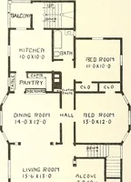 An illustration from The plan book of American dwellings : being a compilation of original home designs, showing actual photographic exteriors and floor plans of moderately priced bungalows, cottages, residences (1914)