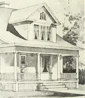 An illustration from The plan book of American dwellings : being a compilation of original home designs, showing actual photographic exteriors and floor plans of moderately priced bungalows, cottages, residences (1914)