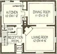 An illustration from The plan book of American dwellings : being a compilation of original home designs, showing actual photographic exteriors and floor plans of moderately priced bungalows, cottages, residences (1914)