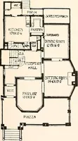 An illustration from The plan book of American dwellings : being a compilation of original home designs, showing actual photographic exteriors and floor plans of moderately priced bungalows, cottages, residences (1914)