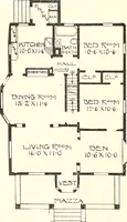 An illustration from The plan book of American dwellings : being a compilation of original home designs, showing actual photographic exteriors and floor plans of moderately priced bungalows, cottages, residences (1914)
