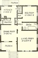 An illustration from The plan book of American dwellings : being a compilation of original home designs, showing actual photographic exteriors and floor plans of moderately priced bungalows, cottages, residences (1914)