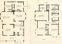 An illustration from The plan book of American dwellings : being a compilation of original home designs, showing actual photographic exteriors and floor plans of moderately priced bungalows, cottages, residences (1914)