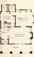 An illustration from The plan book of American dwellings : being a compilation of original home designs, showing actual photographic exteriors and floor plans of moderately priced bungalows, cottages, residences (1914)