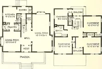 An illustration from The plan book of American dwellings : being a compilation of original home designs, showing actual photographic exteriors and floor plans of moderately priced bungalows, cottages, residences (1914)