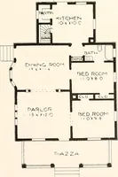 An illustration from The plan book of American dwellings : being a compilation of original home designs, showing actual photographic exteriors and floor plans of moderately priced bungalows, cottages, residences (1914)