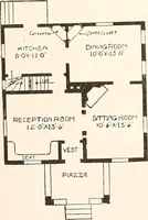 An illustration from The plan book of American dwellings : being a compilation of original home designs, showing actual photographic exteriors and floor plans of moderately priced bungalows, cottages, residences (1914)