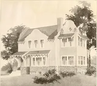 An illustration from The plan book of American dwellings : being a compilation of original home designs, showing actual photographic exteriors and floor plans of moderately priced bungalows, cottages, residences (1914)