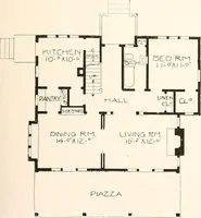An illustration from The plan book of American dwellings : being a compilation of original home designs, showing actual photographic exteriors and floor plans of moderately priced bungalows, cottages, residences (1914)