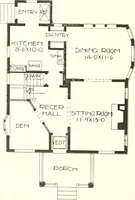 An illustration from The plan book of American dwellings : being a compilation of original home designs, showing actual photographic exteriors and floor plans of moderately priced bungalows, cottages, residences (1914)