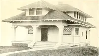 An illustration from The plan book of American dwellings : being a compilation of original home designs, showing actual photographic exteriors and floor plans of moderately priced bungalows, cottages, residences (1914)