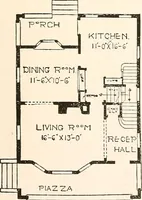 An illustration from The plan book of American dwellings : being a compilation of original home designs, showing actual photographic exteriors and floor plans of moderately priced bungalows, cottages, residences (1914)