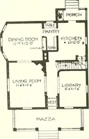 An illustration from The plan book of American dwellings : being a compilation of original home designs, showing actual photographic exteriors and floor plans of moderately priced bungalows, cottages, residences (1914)