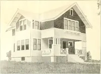 An illustration from The plan book of American dwellings : being a compilation of original home designs, showing actual photographic exteriors and floor plans of moderately priced bungalows, cottages, residences (1914)