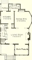 An illustration from The plan book of American dwellings : being a compilation of original home designs, showing actual photographic exteriors and floor plans of moderately priced bungalows, cottages, residences (1914)