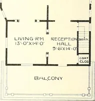 An illustration from The plan book of American dwellings : being a compilation of original home designs, showing actual photographic exteriors and floor plans of moderately priced bungalows, cottages, residences (1914)