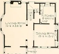 An illustration from The plan book of American dwellings : being a compilation of original home designs, showing actual photographic exteriors and floor plans of moderately priced bungalows, cottages, residences (1914)