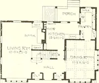 An illustration from The plan book of American dwellings : being a compilation of original home designs, showing actual photographic exteriors and floor plans of moderately priced bungalows, cottages, residences (1914)