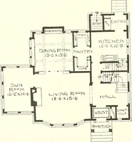 An illustration from The plan book of American dwellings : being a compilation of original home designs, showing actual photographic exteriors and floor plans of moderately priced bungalows, cottages, residences (1914)
