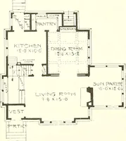 An illustration from The plan book of American dwellings : being a compilation of original home designs, showing actual photographic exteriors and floor plans of moderately priced bungalows, cottages, residences (1914)
