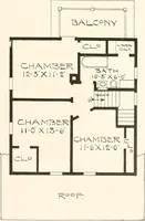 An illustration from The plan book of American dwellings : being a compilation of original home designs, showing actual photographic exteriors and floor plans of moderately priced bungalows, cottages, residences (1914)