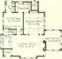 An illustration from The plan book of American dwellings : being a compilation of original home designs, showing actual photographic exteriors and floor plans of moderately priced bungalows, cottages, residences (1914)