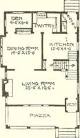 An illustration from The plan book of American dwellings : being a compilation of original home designs, showing actual photographic exteriors and floor plans of moderately priced bungalows, cottages, residences (1914)