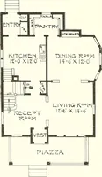 An illustration from The plan book of American dwellings : being a compilation of original home designs, showing actual photographic exteriors and floor plans of moderately priced bungalows, cottages, residences (1914)