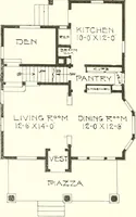 An illustration from The plan book of American dwellings : being a compilation of original home designs, showing actual photographic exteriors and floor plans of moderately priced bungalows, cottages, residences (1914)