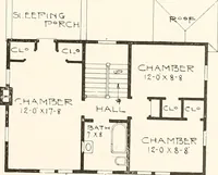 An illustration from The plan book of American dwellings : being a compilation of original home designs, showing actual photographic exteriors and floor plans of moderately priced bungalows, cottages, residences (1914)