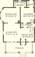 An illustration from The plan book of American dwellings : being a compilation of original home designs, showing actual photographic exteriors and floor plans of moderately priced bungalows, cottages, residences (1914)