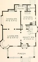 An illustration from The plan book of American dwellings : being a compilation of original home designs, showing actual photographic exteriors and floor plans of moderately priced bungalows, cottages, residences (1914)